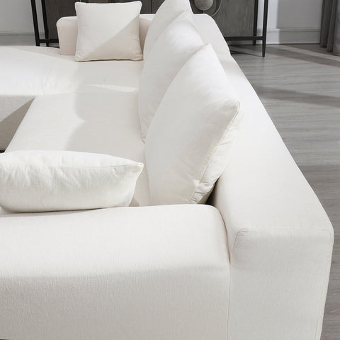 Convertible Modular Sectional Sofa L Shaped Reversible Couch Chenille Sleeper Combination Sofa for Living Room,Cream(No Metal Frame,Foam + Pocket Spring Fill)