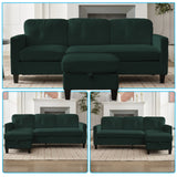 Small L-Shaped Sectional Sofa with Storage Ottomans – Corduroy Couch for Living Room, Green