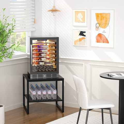 End Table, 20 Inch Square End Table, Mini Fridge Stand with 2-Tier Storage Shelves, Industrial Wood Side Tables for Living Room, Black