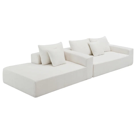 Convertible Modular Sectional Sofa L Shaped Reversible Couch Chenille Sleeper Combination Sofa for Living Room,Cream(No Metal Frame,Foam + Pocket Spring Fill)