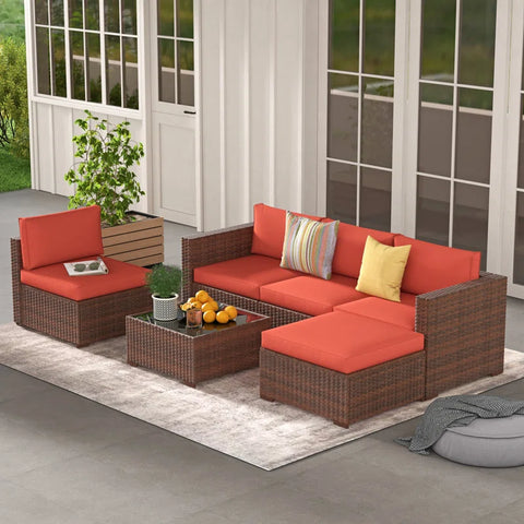 Eudy 6 Piece Rattan Sectional Seating Group with Cushions