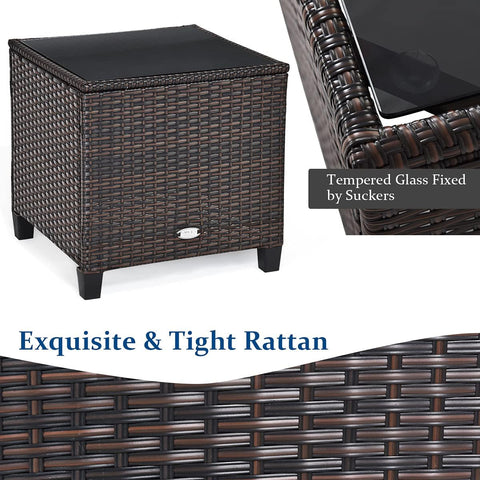 3 Pieces Patio Furniture Set, PE Rattan Wicker 3 Pcs Outdoor Sofa Set W/Washable Cushion and Tempered Glass Tabletop, Conversation Furniture for Garden Poolside Balcony (Black)