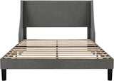 Platform Bed Frame Full Size with Upholstered Headboard – Modern Deluxe Wingback Design, Wood Slat Support, Dark Grey