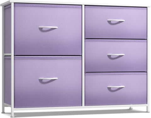 5-Drawer Kids Dresser – Storage Chest with Steel Frame, Wood Top & Tie-Dye Fabric Bins for Bedroom, Nursery & Closet