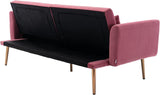 Velvet Futon Bed Couch, Velvet Upholstered Mid Century Sofa Sleeper for Living Room, Sectional Sofa Set Including Metal Legs and Cozy Upholstery Sofa Bed (Pink II)