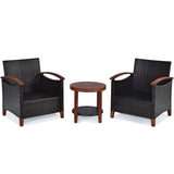 3PCS Patio Wicker Rattan Conversation Set Outdoor Furniture Set W/ Red Cushion
