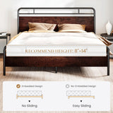 King Size Bed Frame with Wooden Headboard and Footboard, Rounded Corner Metal Structure, Heavy Duty Slats with Under-Bed Storage, No Box Spring Needed, Mahogany