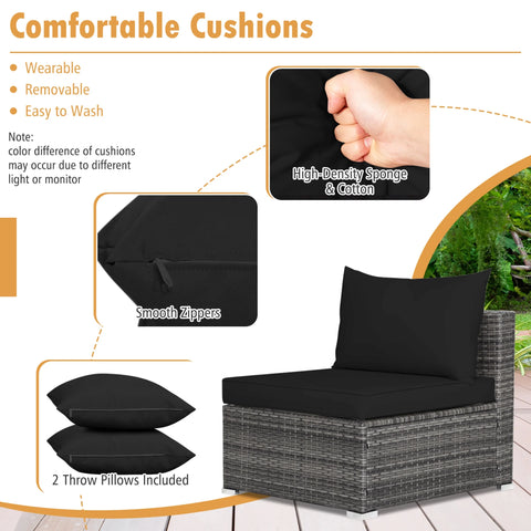 7PCS Patio Rattan Sectional Sofa Set Outdoor Furniture Set W/ Black Cushions