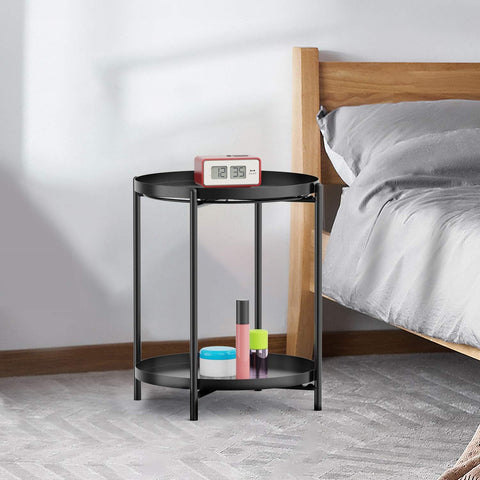 Side Table, End Table Metal Small Table Indoor Outdoor & Snack Bedside Table Sofa Side Snack Table Accent Coffee Table Living Room Bedroom Balcony 2 Layer (Black)