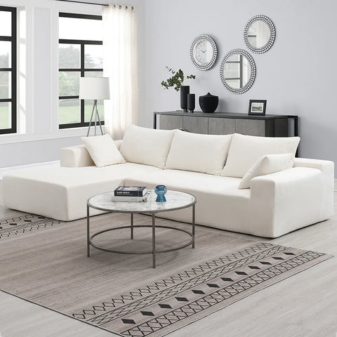 Convertible Modular Sectional Sofa L Shaped Reversible Couch Chenille Sleeper Combination Sofa for Living Room,Cream(No Metal Frame,Foam + Pocket Spring Fill)