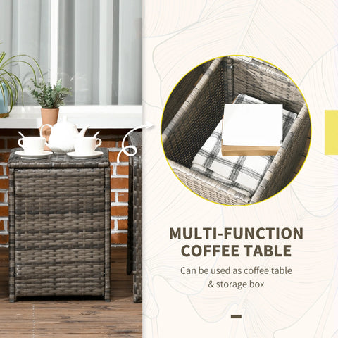 3 Piece Patio Furniture, PE Wicker Storage Table & Chairs, Beige