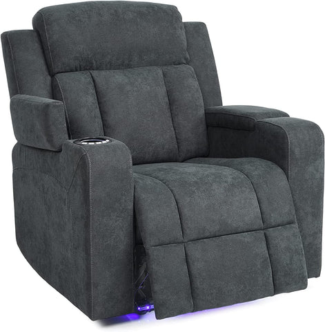 Modern Fabric Power Reclining, Power Headrest, Living Room Set in Charcoal Grey, Cupholder, Theater Couch, 9202 (Sofa+Loveseat+Chair)