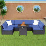 Outdoor Conversation Sets with Fire Pit Table Patio Furnitures Propane Fire Pit Seating,Dark Blue