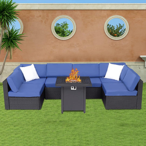 Outdoor Conversation Sets with Fire Pit Table Patio Furnitures Propane Fire Pit Seating,Dark Blue