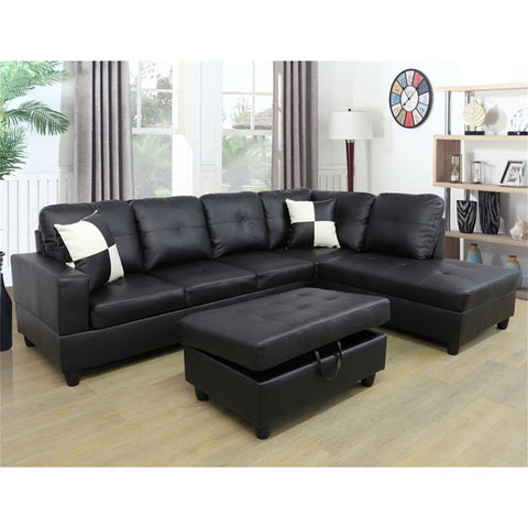 Convertible L-Shaped Sectional Sofa – Black Couch for Small Living Room (Without Ottoman)