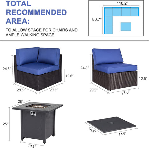 Outdoor Conversation Sets with Fire Pit Table Patio Furnitures Propane Fire Pit Seating,Dark Blue