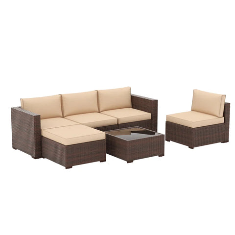 Eudy 6 Piece Rattan Sectional Seating Group with Cushions