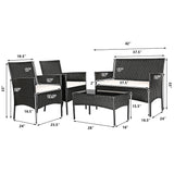 4PCS Patio Rattan Conversation Set Outdoor Furniture Set With Cushion