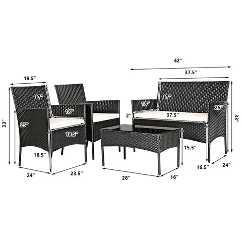 4PCS Patio Rattan Conversation Set Outdoor Furniture Set With Cushion