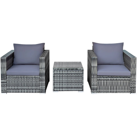 3PCS Rattan Patio Conversation Set Outdoor Furniture Set W/ Table Cushion
