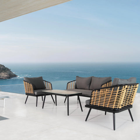 4-Piece Patio Furniture Set – PE Rattan Outdoor Sofa Set with Washable Cushions, Conversation Furniture for Garden, Poolside, Balcony