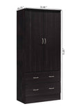 Two-Door Wardrobe with Two Drawers & Hanging Rod – Chocolate Storage Cabinet