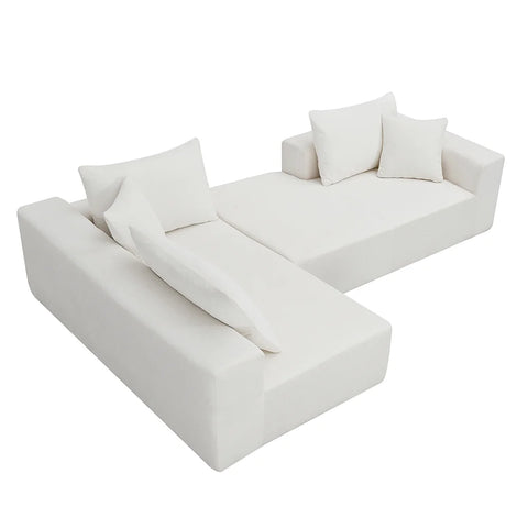Convertible Modular Sectional Sofa L Shaped Reversible Couch Chenille Sleeper Combination Sofa for Living Room,Cream(No Metal Frame,Foam + Pocket Spring Fill)