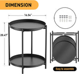 Side Table, End Table Metal Small Table Indoor Outdoor & Snack Bedside Table Sofa Side Snack Table Accent Coffee Table Living Room Bedroom Balcony 2 Layer (Black)