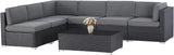 7-Piece Outdoor Furniture Set, Black Brown Wicker Furniture Modular Sectional Sofa Set with Cushions and Tempered Glass Coffee Table-Gray