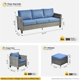Patio Furniture Set, 5 Pieces Outdoor Wicker Rattan Sofa Couch with Ottomans and Comfy Cushions, All Weather High Back Conversation Set for Backyard Porch Garden, Denim Blue