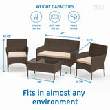 Outdoor Furniture Set, 4 Piece Wicker Patio Chairs Set, Brown with Beige Cushions