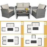 4PCS Patio Rattan Conversation Set Outdoor Furniture Set With Khaki Cushions