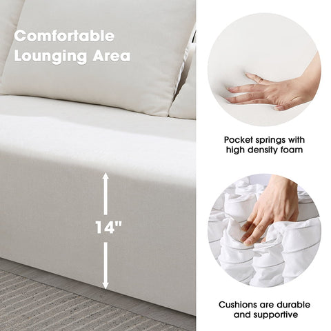 Convertible Modular Sectional Sofa L Shaped Reversible Couch Chenille Sleeper Combination Sofa for Living Room,Cream(No Metal Frame,Foam + Pocket Spring Fill)