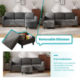 Sectional Sofa with Storage Ottoman, 78'' Convertible L-Shaped Sofa Couch for Living Room&Small Space, Dark Grey