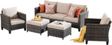 5-Piece Patio Furniture Set – Outdoor Wicker Rattan Sofa, Chairs, Ottomans & Cushions, All-Weather High Back Conversation Set for Garden & Backyard, Beige