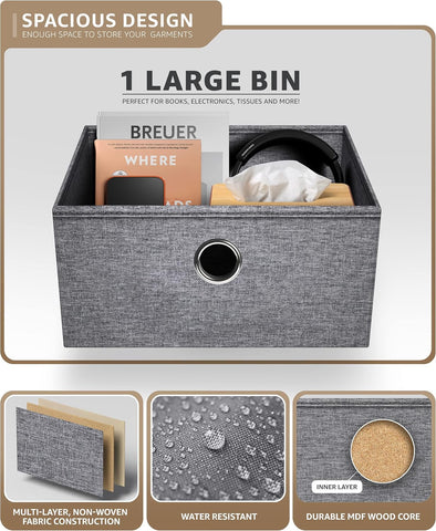Nightstand 1-Drawer Shelf Storage - Bedside Furniture & End Table Chest Dresser with Steel Frame, Wood Top & Easy Pull Fabric Bins for Home, Bedroom, Closets, Bathroom, Office & College Dorm