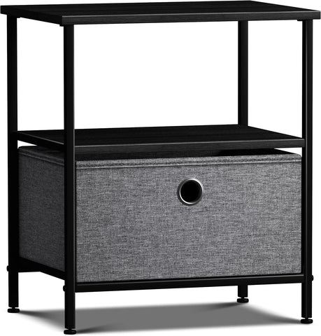 Nightstand 1-Drawer Shelf Storage - Bedside Furniture & End Table Chest Dresser with Steel Frame, Wood Top & Easy Pull Fabric Bins for Home, Bedroom, Closets, Bathroom, Office & College Dorm