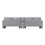 4 Seater Sofa with USB Ports Upholstered Couch with Storage Coffee Table and Cup Holders for Living Room,114.2" Light Gray