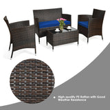 8PCS Patio Rattan Conversation Furniture Set Outdoor W/ Navy Cushion