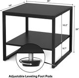 End Table, 20 Inch Square End Table, Mini Fridge Stand with 2-Tier Storage Shelves, Industrial Wood Side Tables for Living Room, Black