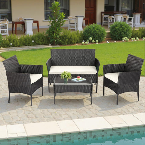 4-Piece Patio Furniture Set – Outdoor Rattan Wicker Sofa & Chairs, Garden Conversation Bistro Set for Yard, Pool, or Backyard