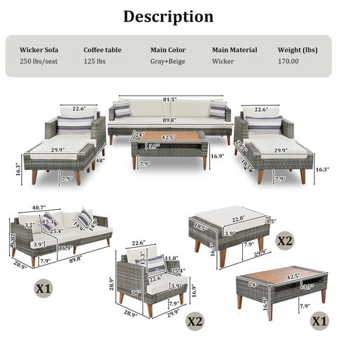 Janiyah 6-Piece Sofa Seating Group with Cushions – Outdoor Patio Furniture Set