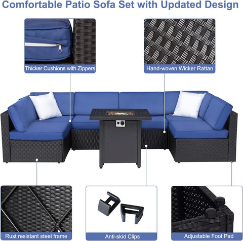 Outdoor Conversation Sets with Fire Pit Table Patio Furnitures Propane Fire Pit Seating,Dark Blue