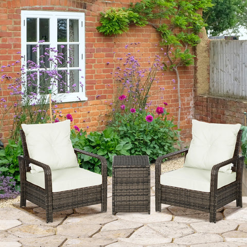 3 Piece Patio Furniture, PE Wicker Storage Table & Chairs, Beige