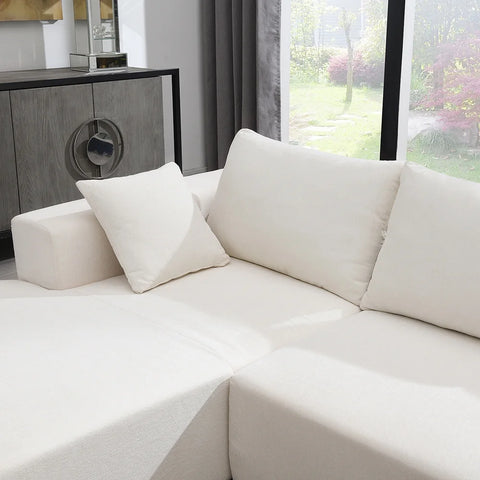 Convertible Modular Sectional Sofa L Shaped Reversible Couch Chenille Sleeper Combination Sofa for Living Room,Cream(No Metal Frame,Foam + Pocket Spring Fill)