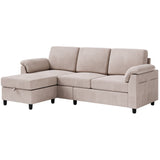 79'' Convertible L-Shaped Sectional Sofa with Ottoman – Linen Fabric Couch with Removable Pillows, Beige