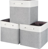 Set of 3 Large Foldable Storage Cubes – 13x13x13" Gray Bins with Handles for Closet & Shelf Organization