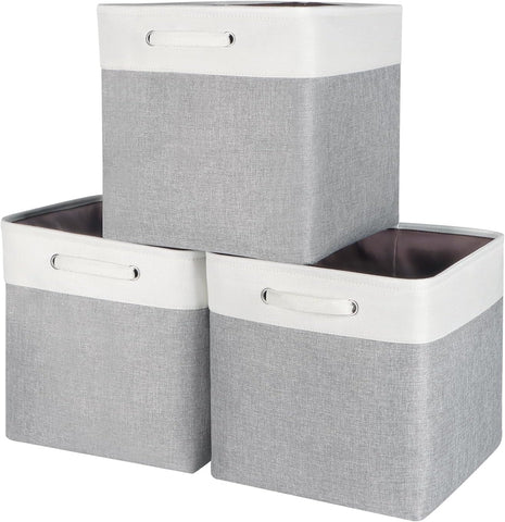 Set of 3 Large Foldable Storage Cubes – 13x13x13" Gray Bins with Handles for Closet & Shelf Organization
