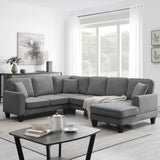 Convertible U-Shaped Modular Sectional Sofa – 7-Seat Fabric Sleeper Couch with Chaise & Recliner, Dark Gray
