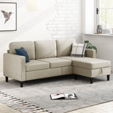 Small Space Sectional Sofa – L-Shaped with Storage Ottoman & Movable Modules, Beige Linen Living Room Couch